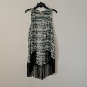 Eyeshadow Sleeveless Fringe Kimono